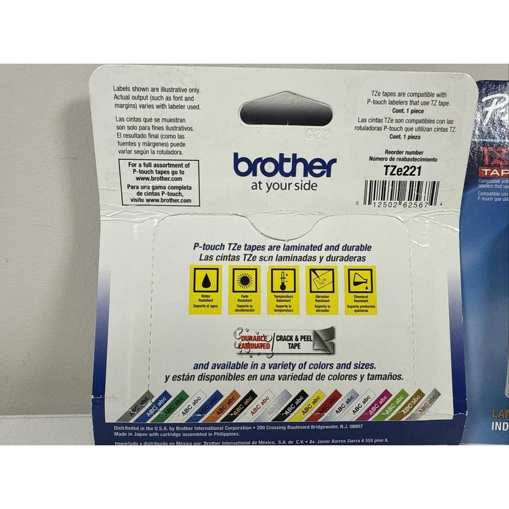 2 Pack Brother TZe-221 P-Touch Label Tape 3/8